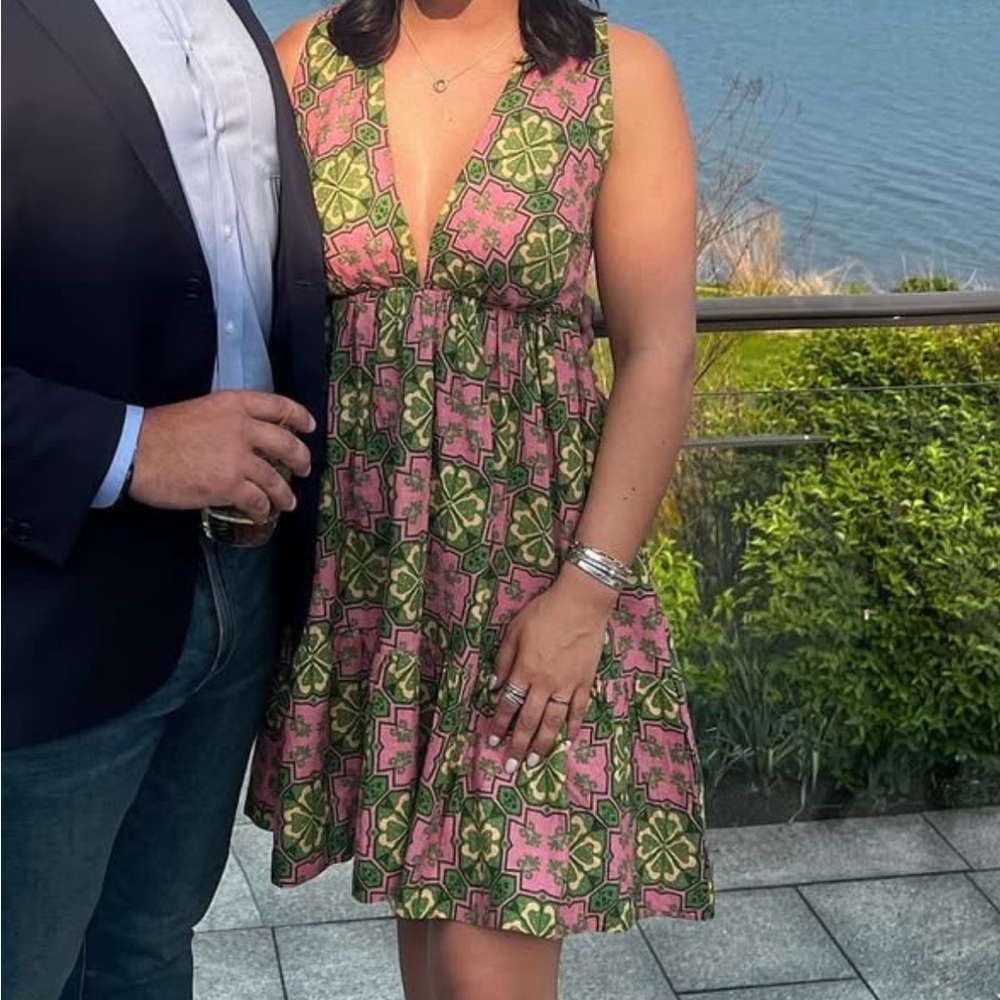 Floral Pink and Green Sleeveless Dress